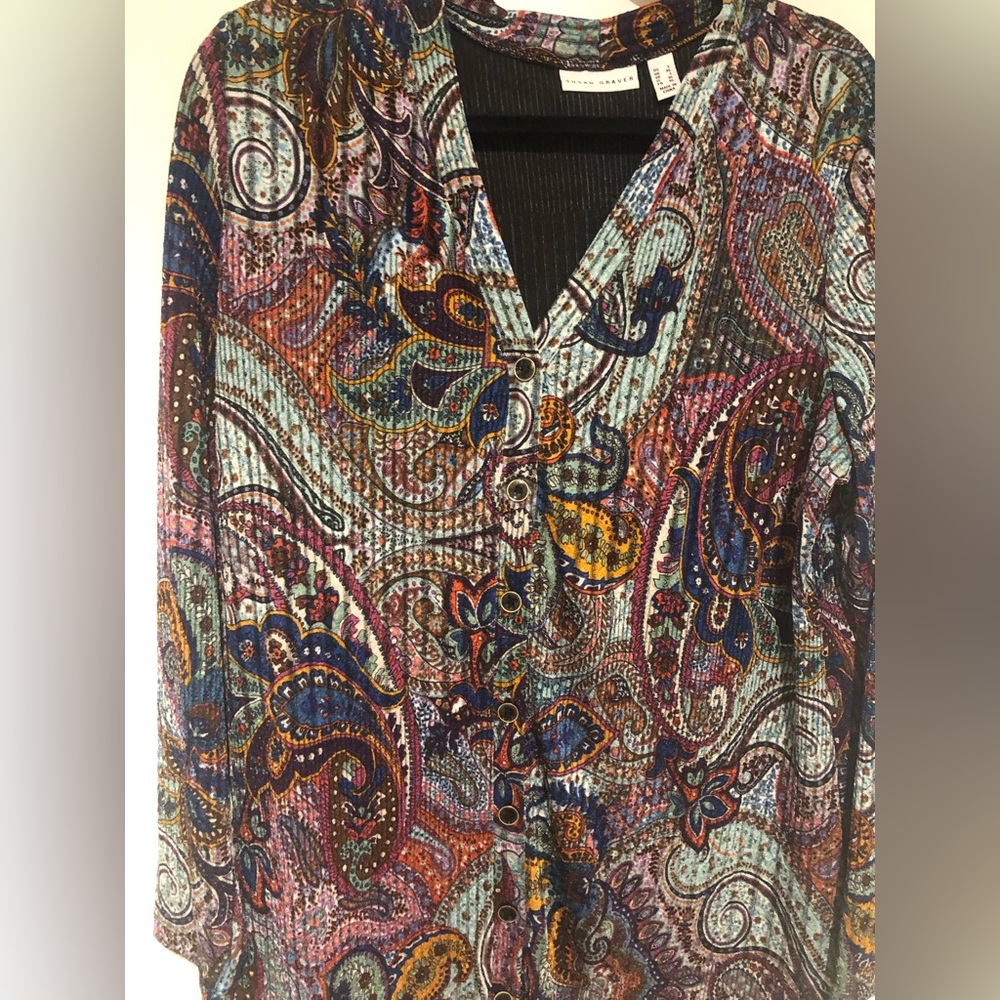 Susan Graver button down tunic duster style blouse